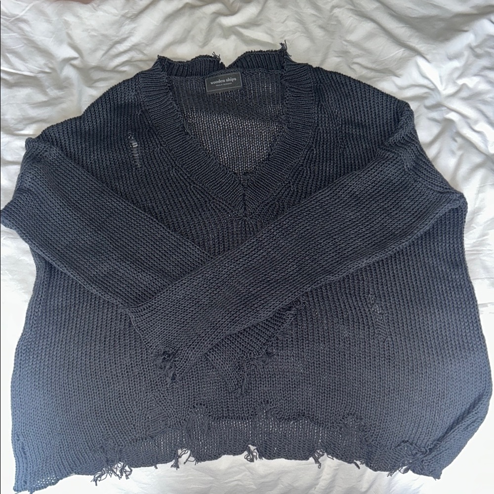 Wooden Ships Black V-Neck Knit Sweater